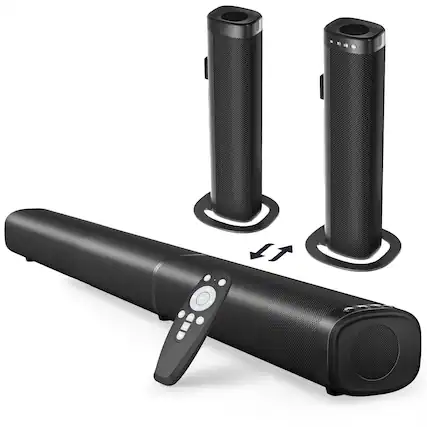 Front. Dazzed Corner - Sound Bar for Smart TV, 100W 2-in-1 Detachable Soundbar - Black.
