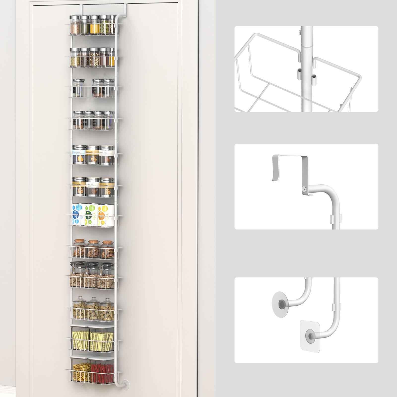 Alt View 1. Oumilen - Over-the-Door 12-Tier Small Basket Organizer, White Metal Hanging Storage Rack 73.8 x 11.4 x 5.3 in for Pantry Bathroom - White.