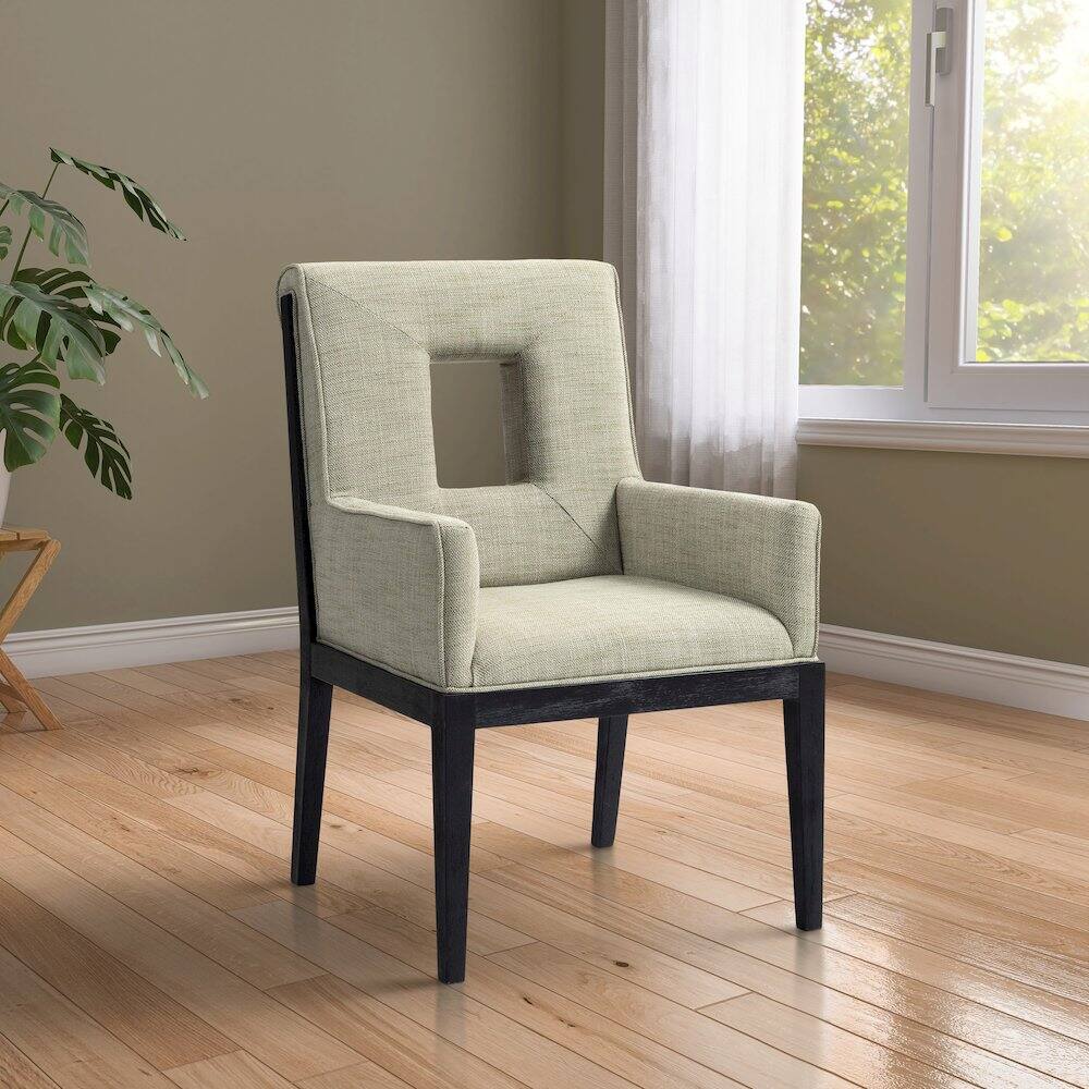 Alt View 1. Meridian Furniture - Gwendolyn Green Linen Textured Fabric Dining Arm Chair - Green.