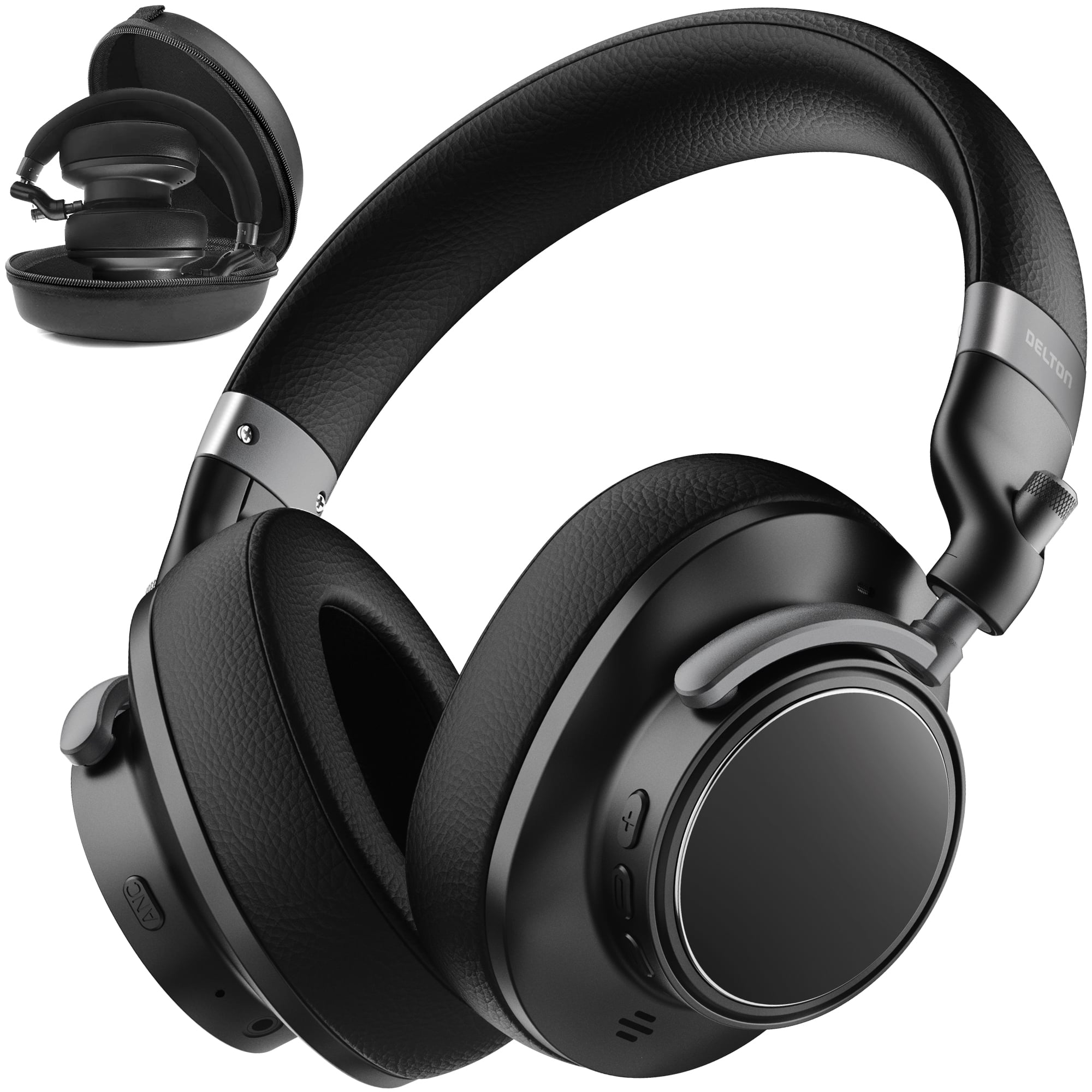 Delton - M201 Bluetooth Over Ear Headphones with Hybrid Active Noise Cancellation and 3.5mm Wired Option - Black