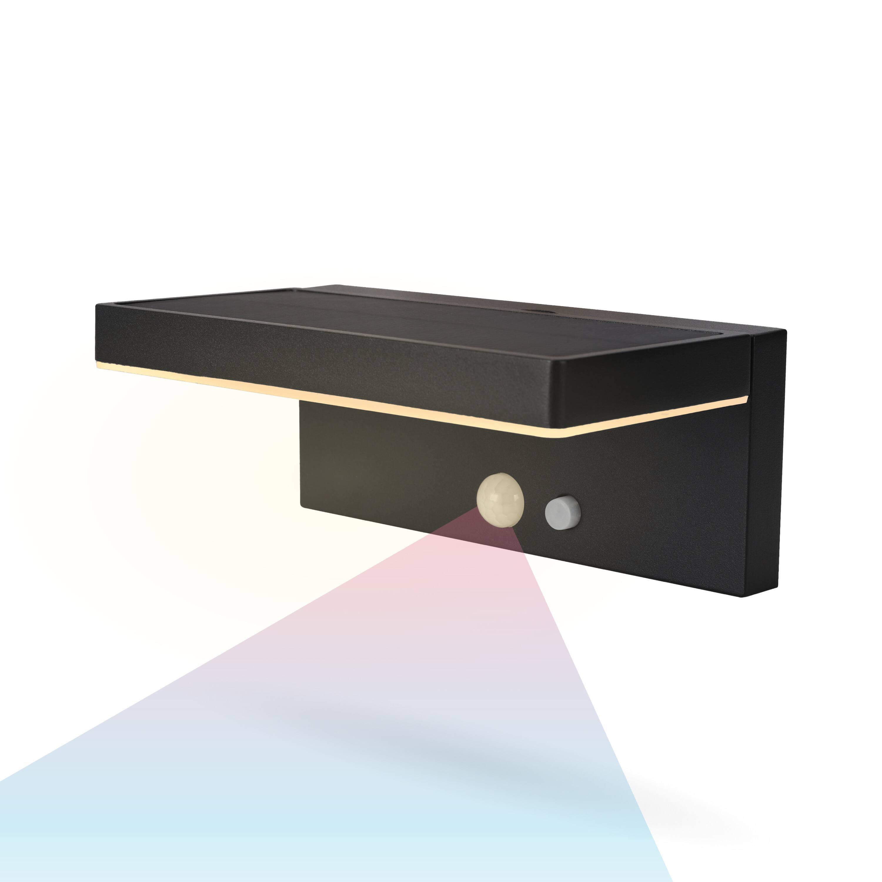 Front. Techko - Outdoor Solar Aluminum Wall Sconce with Motion Sensor & LED Lightbar.