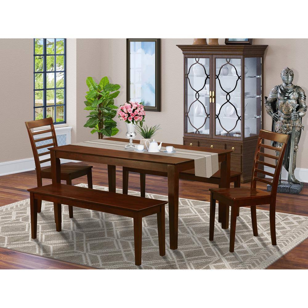 Back. East West Furniture - 5 PC Dining room set-Kitchen Table and 2 Chairs and 2 Benches - Mahogany.