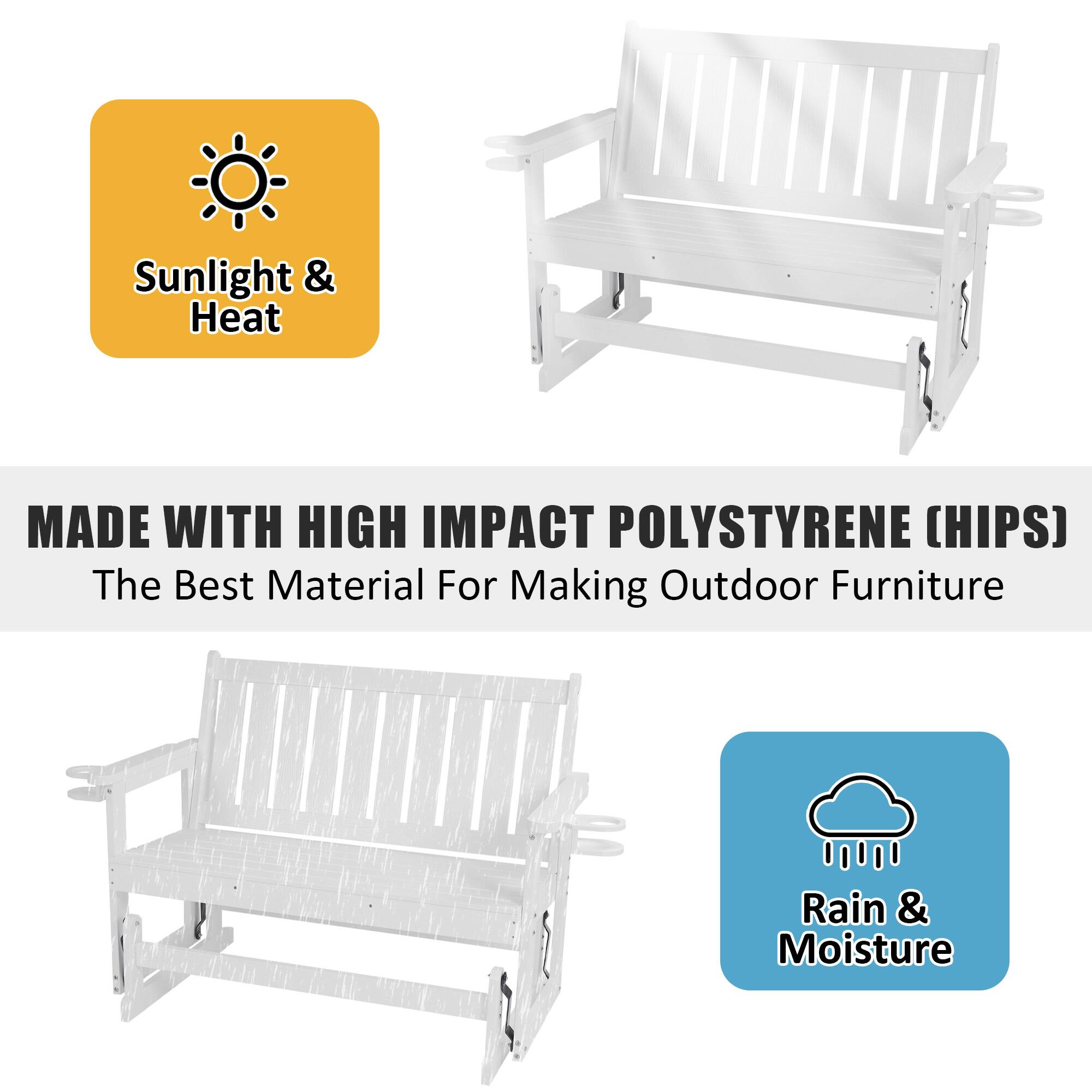 Sunlight & Heat

MADE WITH HIGH IMPACT POLYSTYRENE (HIPS)
The Best Material For Making Outdoor Furniture

Rain & Moisture