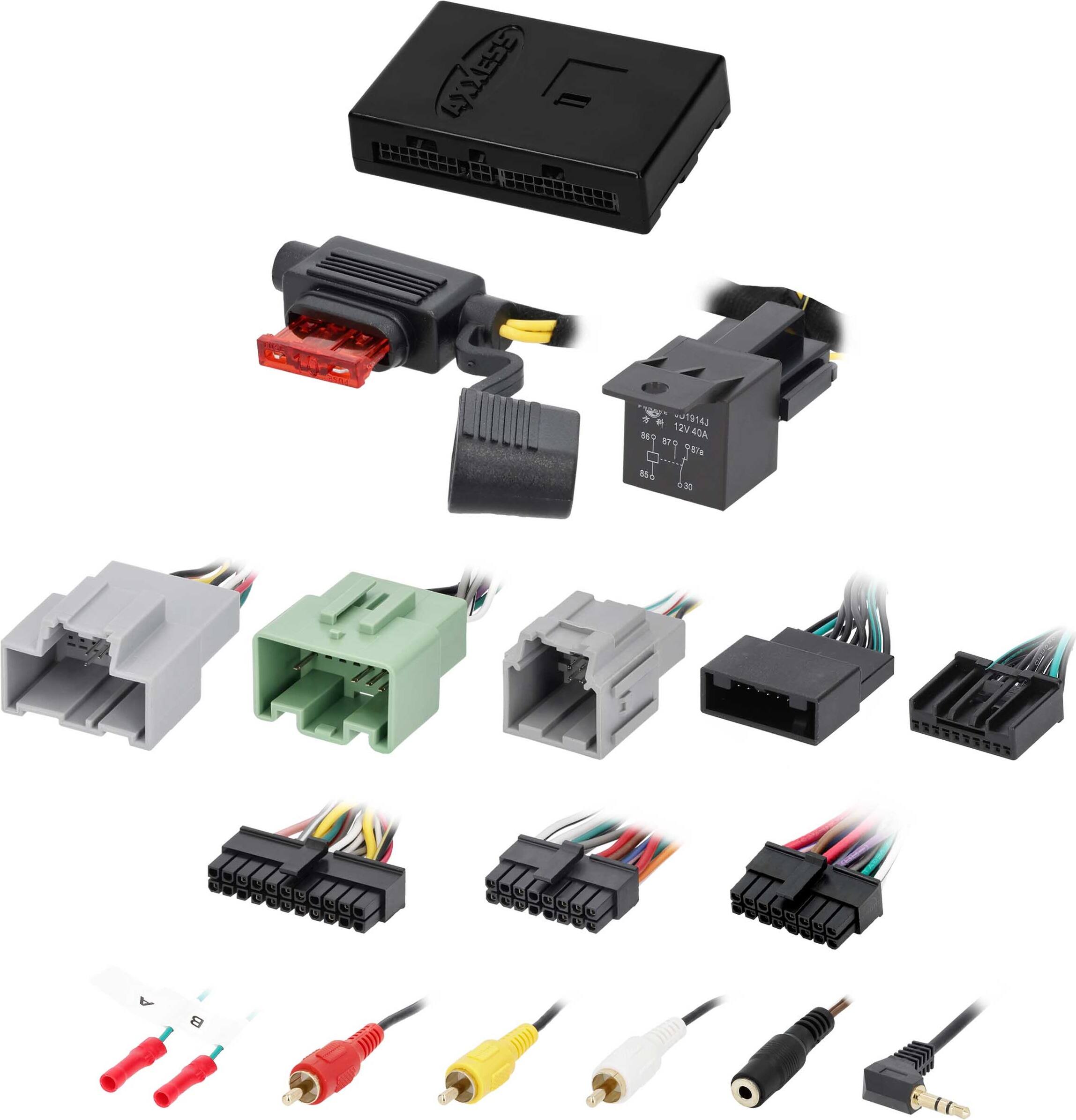 The image shows a variety of electronic components, including a black box, a green box, and several wires and connectors. The components are arranged in a way that allows for easy identification and understanding of their functions. The black box is likely a control panel, while the green box could be a power supply or a signal processor. The wires and connectors are essential for connecting the different components and ensuring proper functioning of the electronic system.