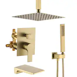 Boyel Living - Ceiling Mount Single-Handle 1-Spray Tub and Shower Faucet with 10 in. Fixed shower head (Valve Included) - Brushed Gold
