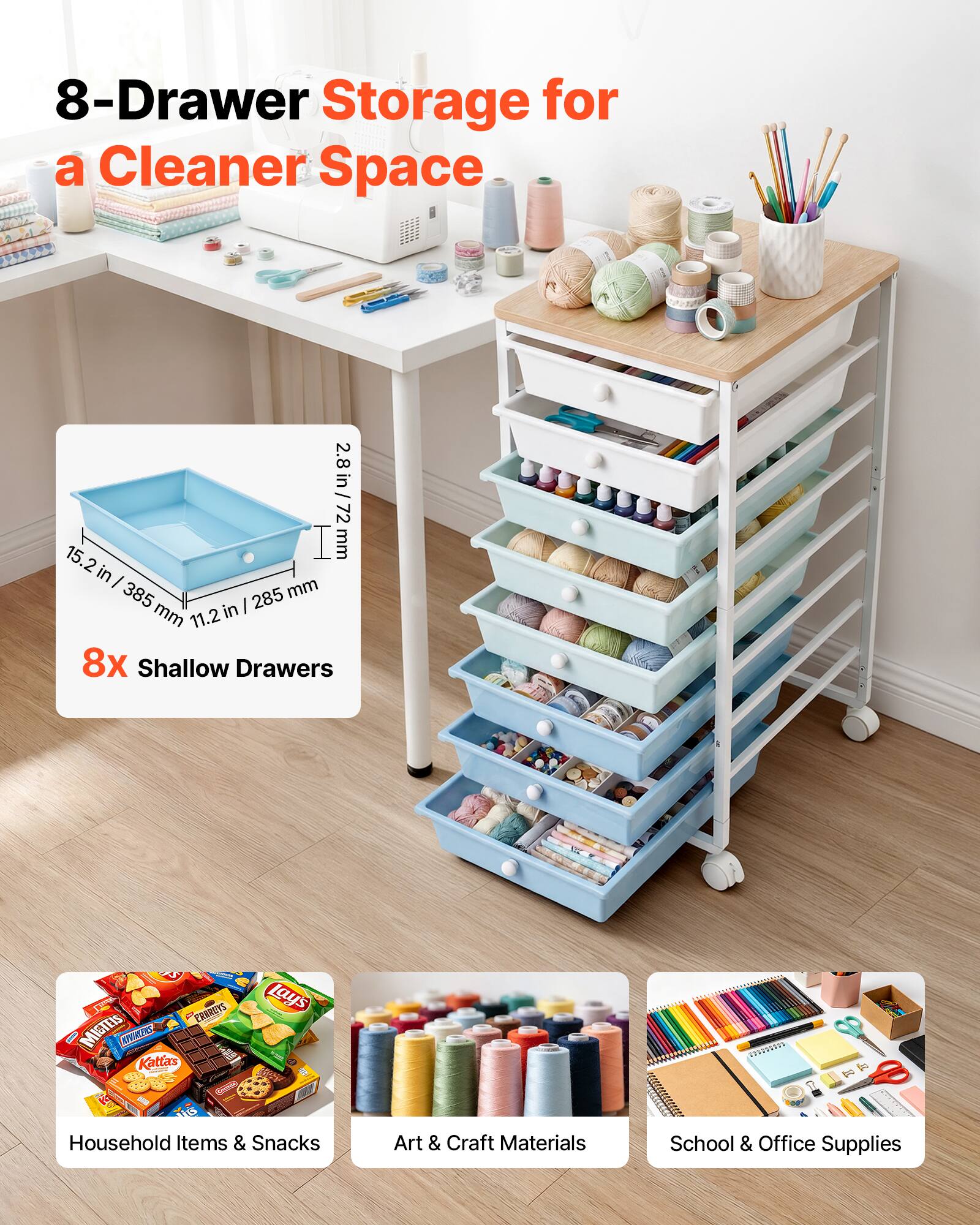 8-Drawer Storage for a Cleaner Space

2.8 in / 72 mm
15.2 in / 385 mm
11.2 in / 285 mm

8x Shallow Drawers

FUNDO PRAREYS Lay's 1 MISTEIS KIVIKENS Katta's Second

Household Items & Snacks
Art & Craft Materials
School & Office Supplies