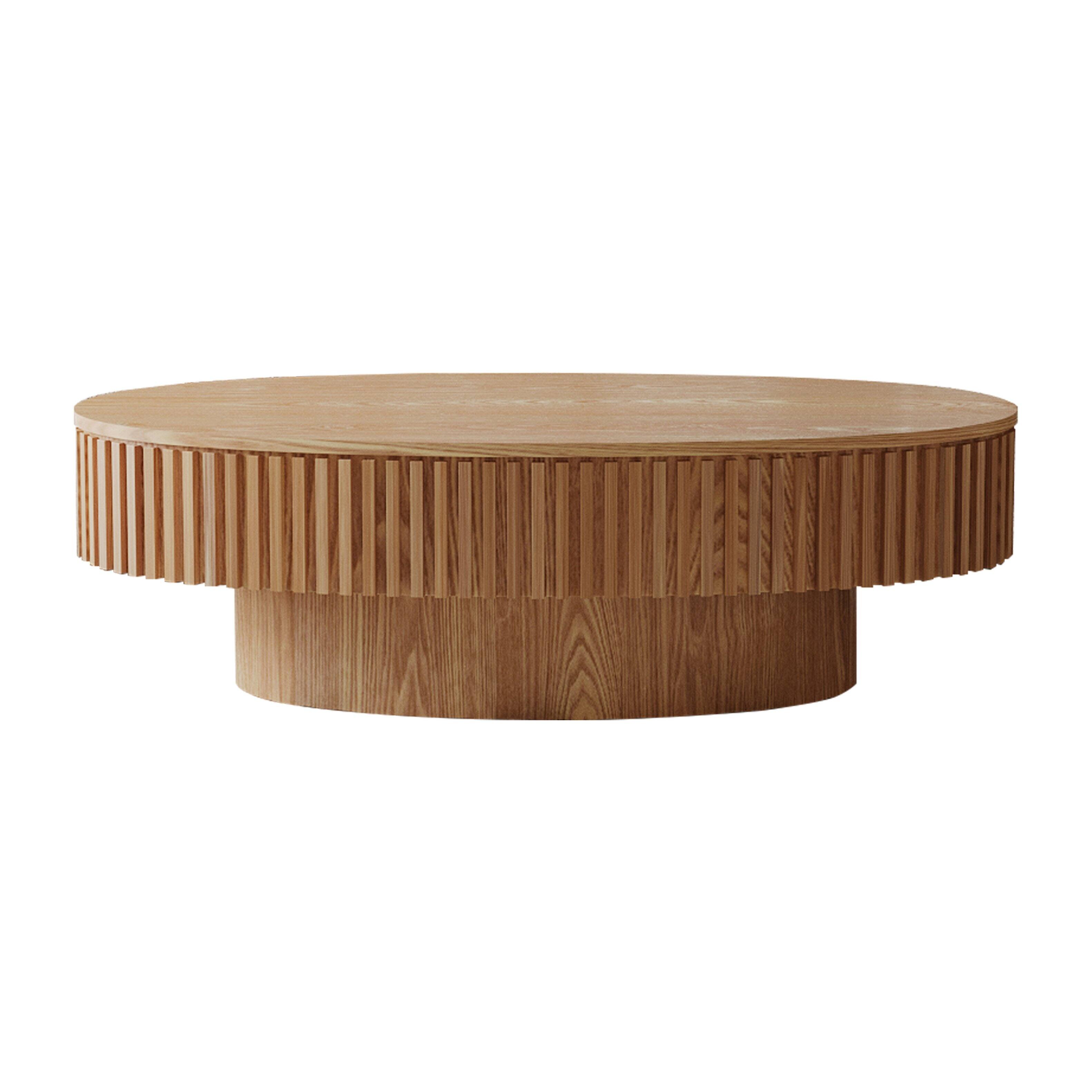 Alt View 7. Loheer - Loheer 47 Inch Oval Coffee Table with Storage Modern Solid Wood Veneer Low Profile Accent Center Table for Living Room - Natural Wood.