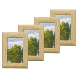 Unique Bargains - 4pcs Wood Picture Frames, 2x3 Inch Wooden Photo Frame with Mat Glass Panel for Wall Tabletop Display - Natural Beige