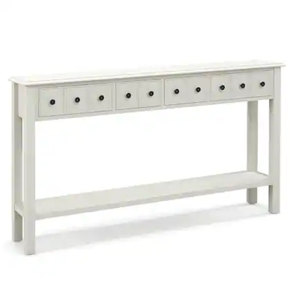 Front. Resenkos - 60 Inch Long Sofa Table with 4 Drawers and Open Shelf for Living Room-White, Narrow Console Table, Entryway Hall Table - White.