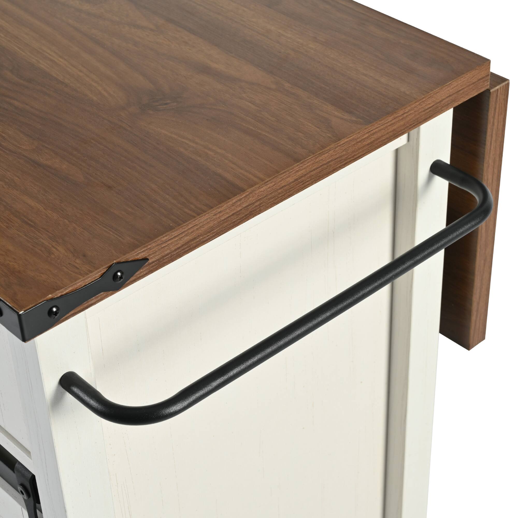 Alt View 7. Forest'nSky - 53.7" White Farmhouse Kitchen Cart on Wheels with Power Strip, Barn Door Storage - White.