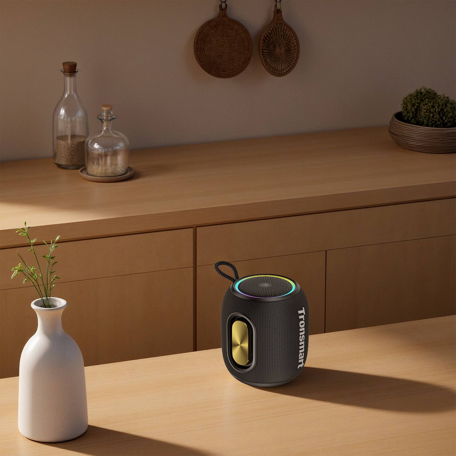 Alt View 4. Tronsmart - T8 Mini Ultra-Portable Bluetooth Speaker, 16W Big Bass, 360° Sound, IPX7 Waterproof, 20H Playtime, Custom EQ & Light - Blue.