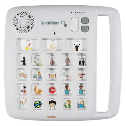 12345 2 5 QuickTalker FT 23 more help finished I want yes no bathroom you need Wow! here there ! ! me do stop good bad 1 STOP Tll yo CL UNTA uye AbleNet