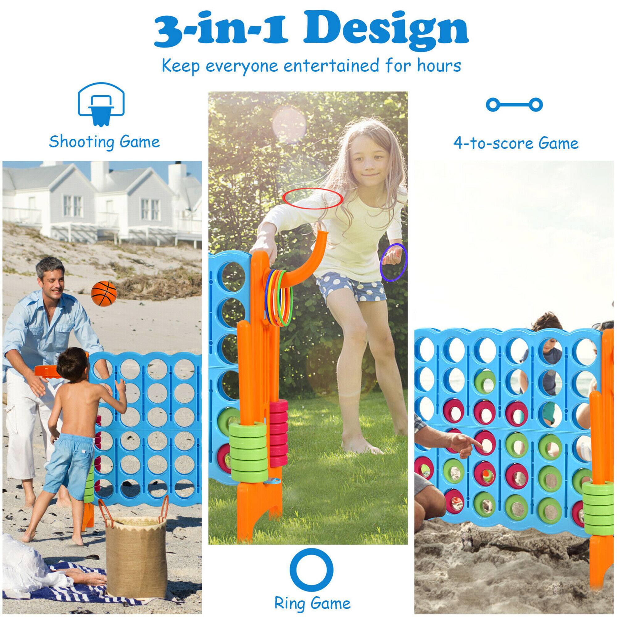 3-in-1 Design  
Keep everyone entertained for hours  

- Shooting Game  
- 4-to-score Game  
- Ring Game