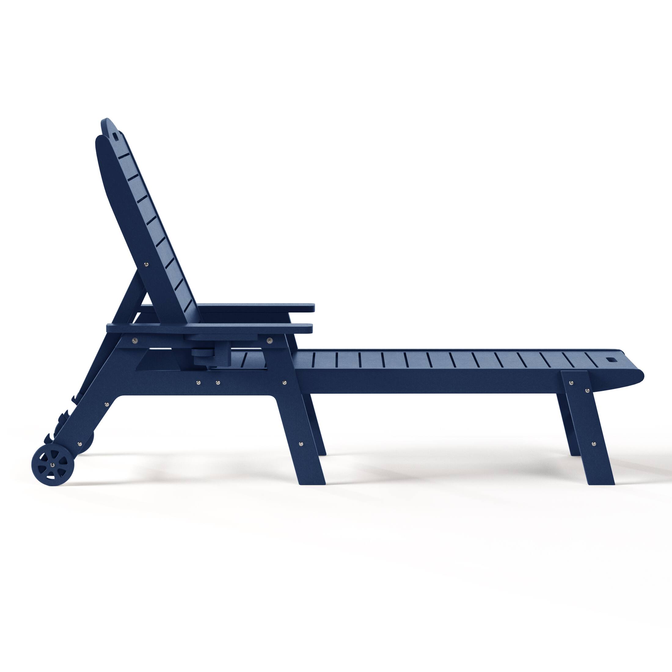 Back. WestinTrends - WestinTrends Aruba Outdoor HDPE Patio Chaise Lounges With Wheels & Cup Holder (Set of 4) - Navy Blue.