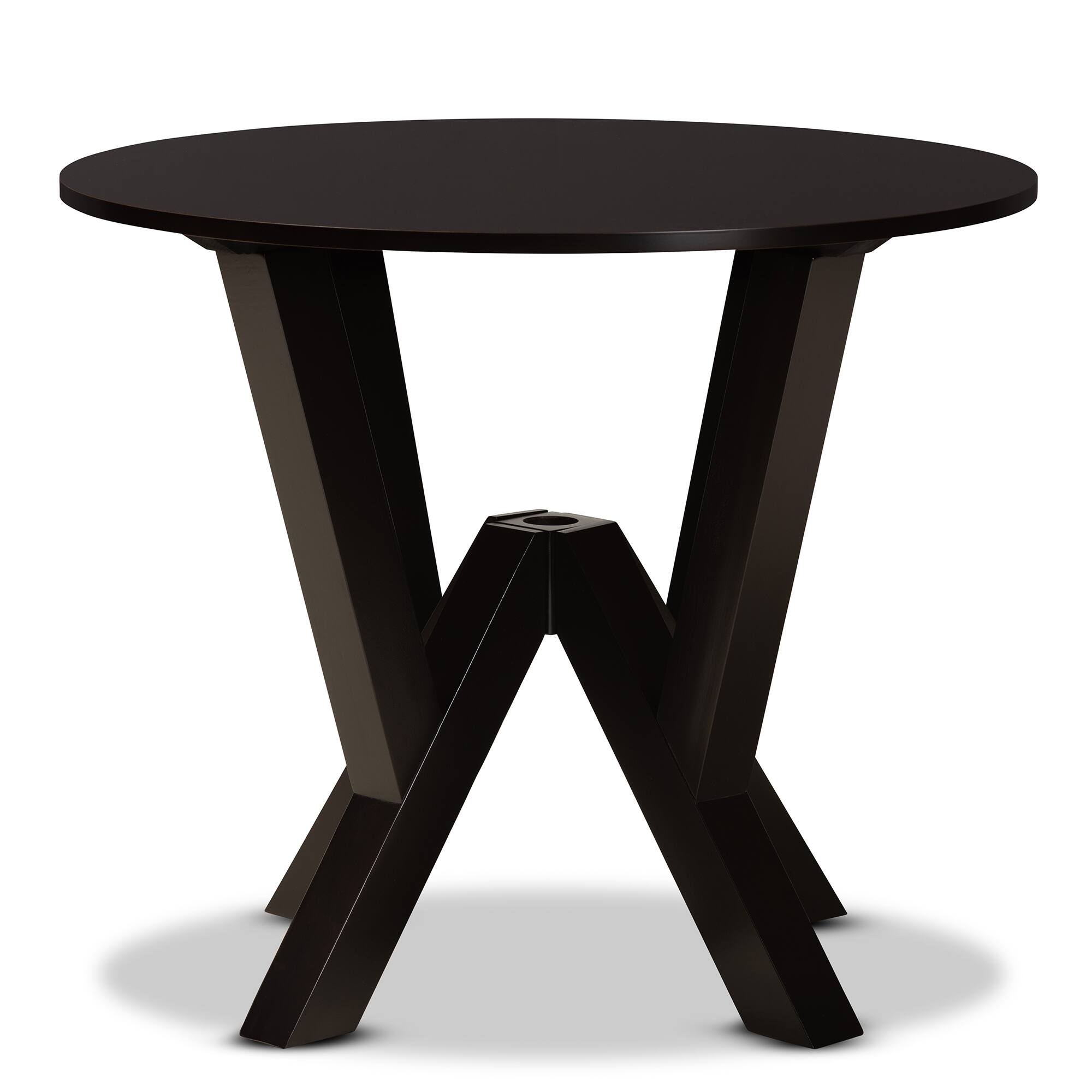 Angle. Baxton Studio - Irene Modern and Contemporary Finished 35-Inch-Wide Round Wood Dining Table - Dark Brown.