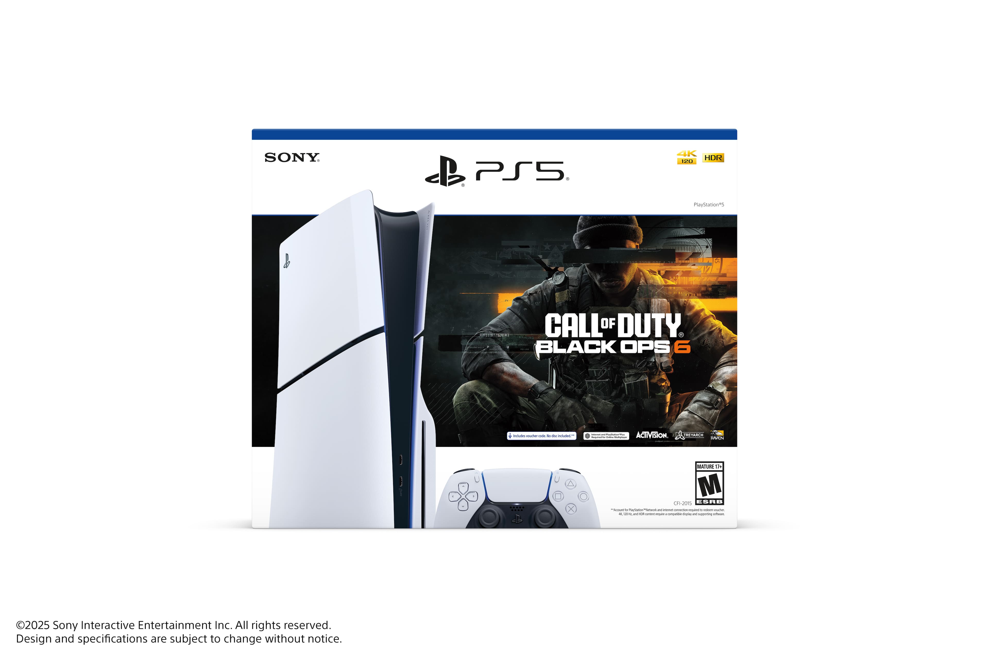 Sony PlayStation 5 4K HDR 120 FPS Call of Duty Black Ops 6 - Mature 17+ - Activision - 2025 - Sony Interactive Entertainment Inc. All rights reserved. Design and specifications are subject to change without notice.