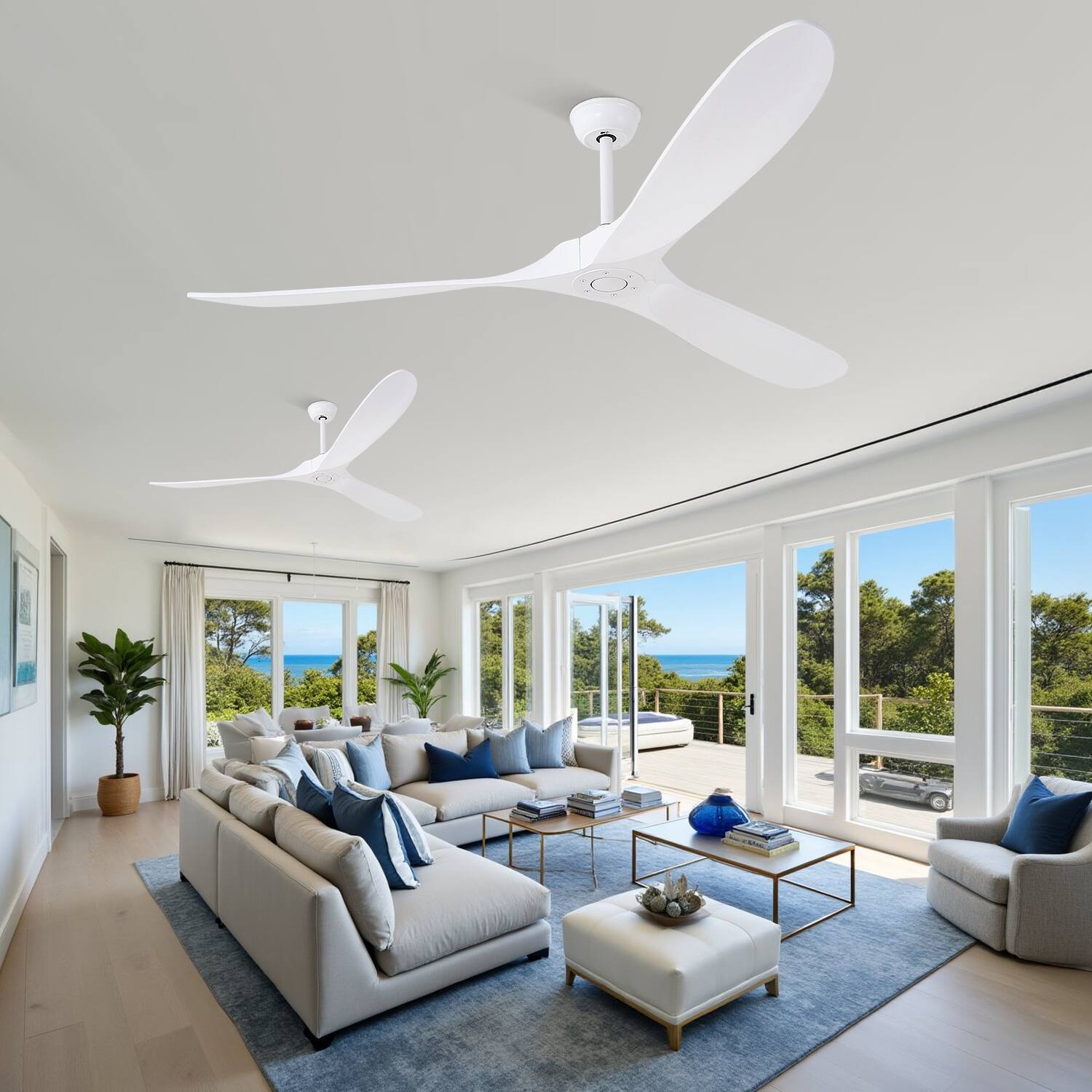 Left. Domanki - 70" Large Ceiling Fan, Ceiling Fans without Lights, Reversible DC Motor 6-Speed, 3 Blades Modern Wood Ceiling Fans - 70 inch.