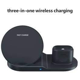 RISOKEYS - 3-in-1 Wireless Charger - 15W Fast Charging Desktop Stand, Phone Stand Compatible with Apple Devices - Black