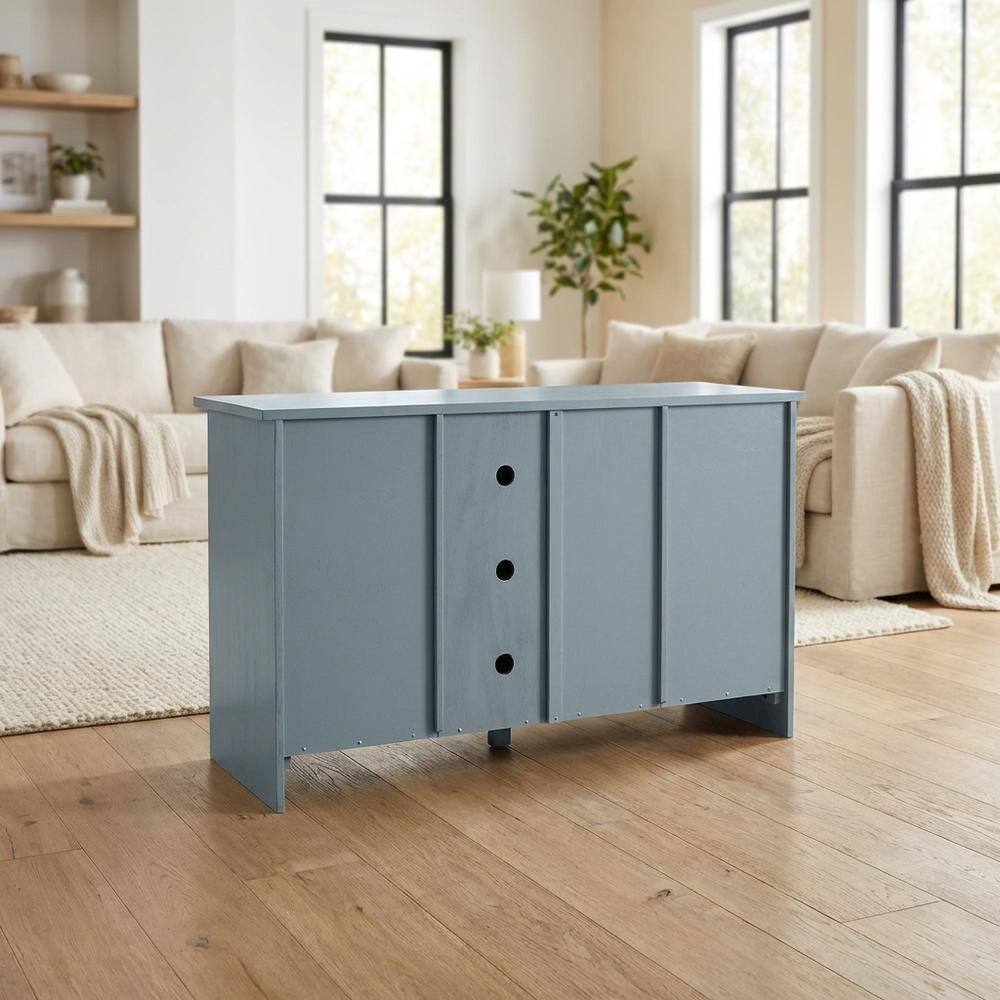 Alt View 2. FurniFact - Ocean Blue Hardwood Entertainment Stand with 2 Doors - Blue.