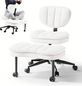 Isinwheel - Cross Legged Office Chair, Ergonomic Cloud Criss Cross Desk Chair, Meditation Chair with Wheels - Beige