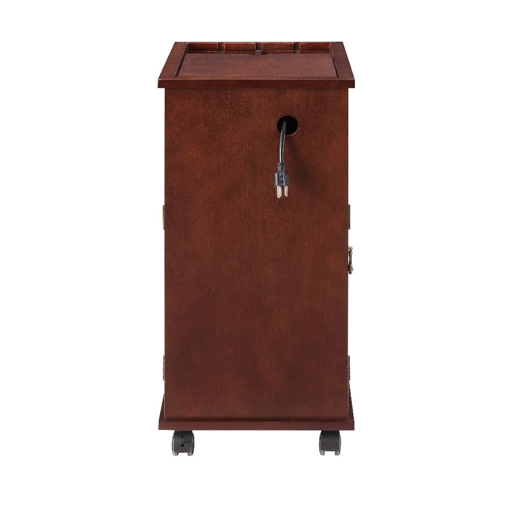 Alt View 6. Loheer - Loheer Powered End Table Narrow Side Table with Charging Station Red Walnut Bedside Table with Wheels - Red Walnut.