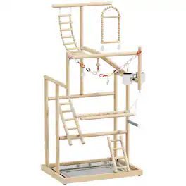Pawhut - Playground, 4 Layer Wooden Play Stand with Ladders, Chain Toy - Natural wood