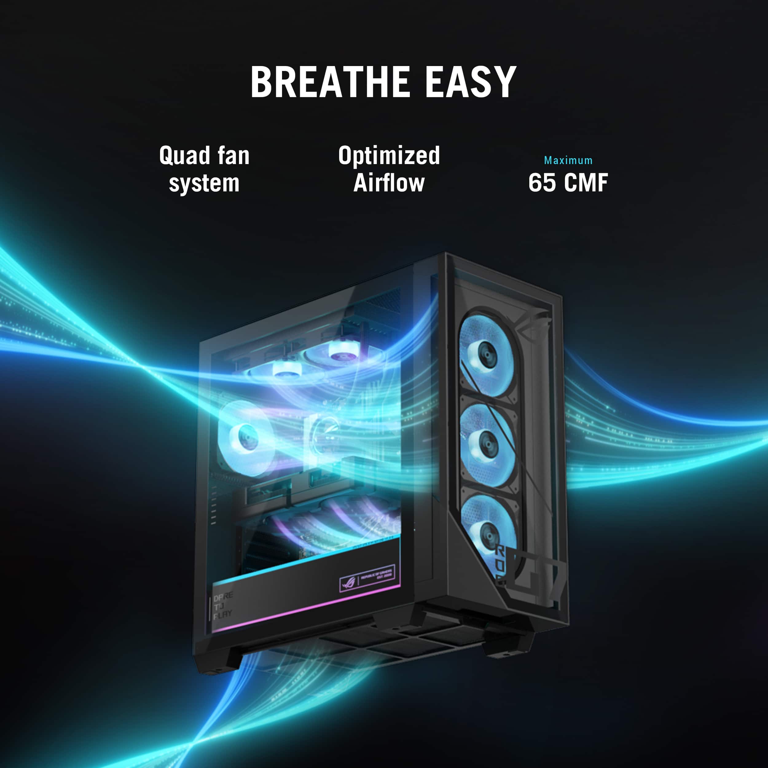 BREATHE EASY Quad fan system Optimized Airflow Maximum 65 CMF OFRE - 1J FLIY - d I RO