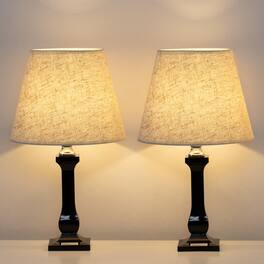 Oumilen - Black Acrylic Table Lamp with Linen Shade, Square Base, E26 Socket & 67In Cord