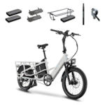 Lectric eBikes - XPedition2 Dual-Battery eBike (Max 120mi/28mph) + Orbitor/Headlight/Running Boards/Seat Post/Cushions - Stratus White