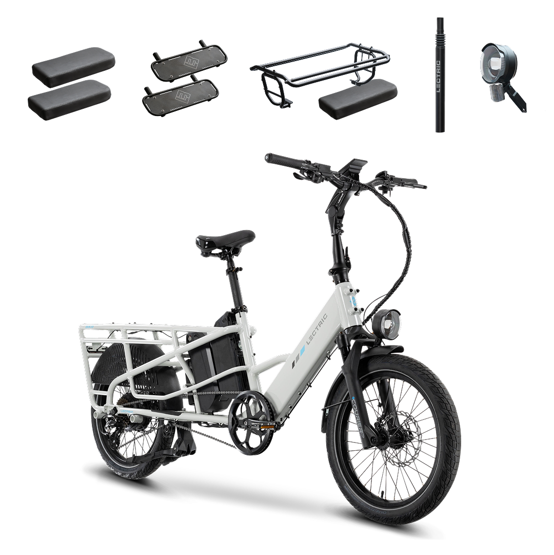 Lectric eBikes - XPedition2 Dual-Battery eBike (Max 120mi/28mph) + XL Pannier Bags/Orbitor/Headlight/Running Boards/Seat Post/Cushions - Stratus White