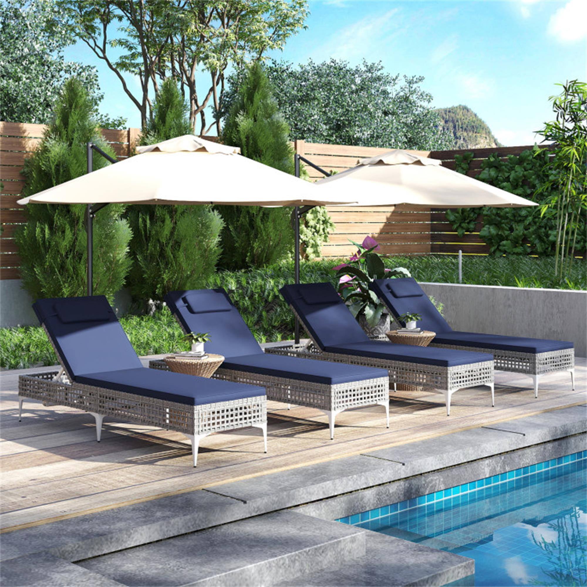 Alt View 3. Boyel Living - Navy Patio Chair with 6Level Adjustable Backrest and Headrest for Poolside 76.5in L x 37.0in W x 22in H - Navy.