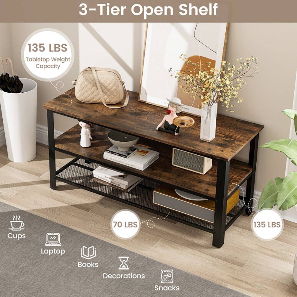 3-Tier Open Shelf

- 135 LBS Tabletop Weight Capacity
- Cups: 70 LBS
- Laptop: 135 LBS
- Books
- Decorations
- Snacks