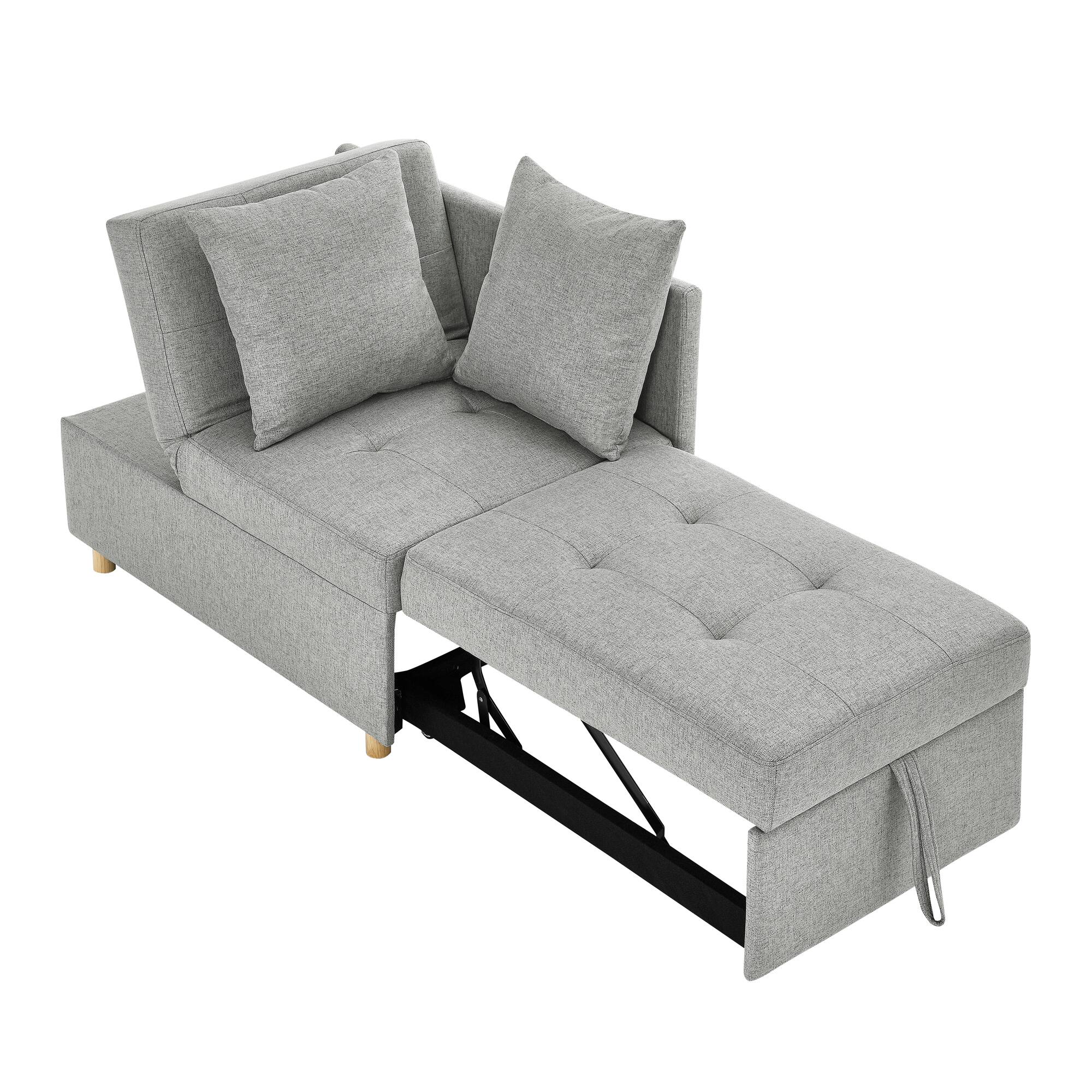 Alt View 5. Tiramisubest - Convertible Sleeper Sofa Chair,Adjustable Backrest Recliner with Wheels,Modern Linen Fabric for Living Room,Grey - Grey.