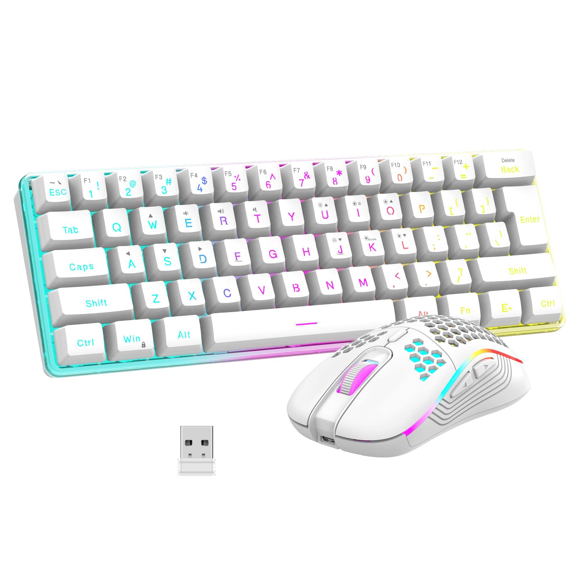 Earthley Blooms - 60% Gaming And Mouse Combo Ultra compact 61 Keys Rgb Backlit Mini Lightweight Optical Wired Set For Pc - Wireless - 02 White Wireless Combo