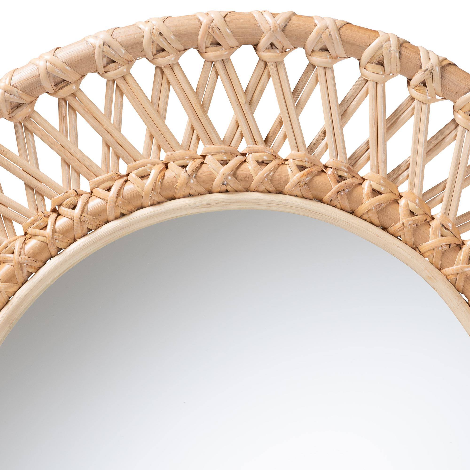 Angle. bali & pari - Burris Natural Rattan Wall Mirror - Handwoven Wicker Round Frame, Boho Coastal Accent Wall Décor - Natural.