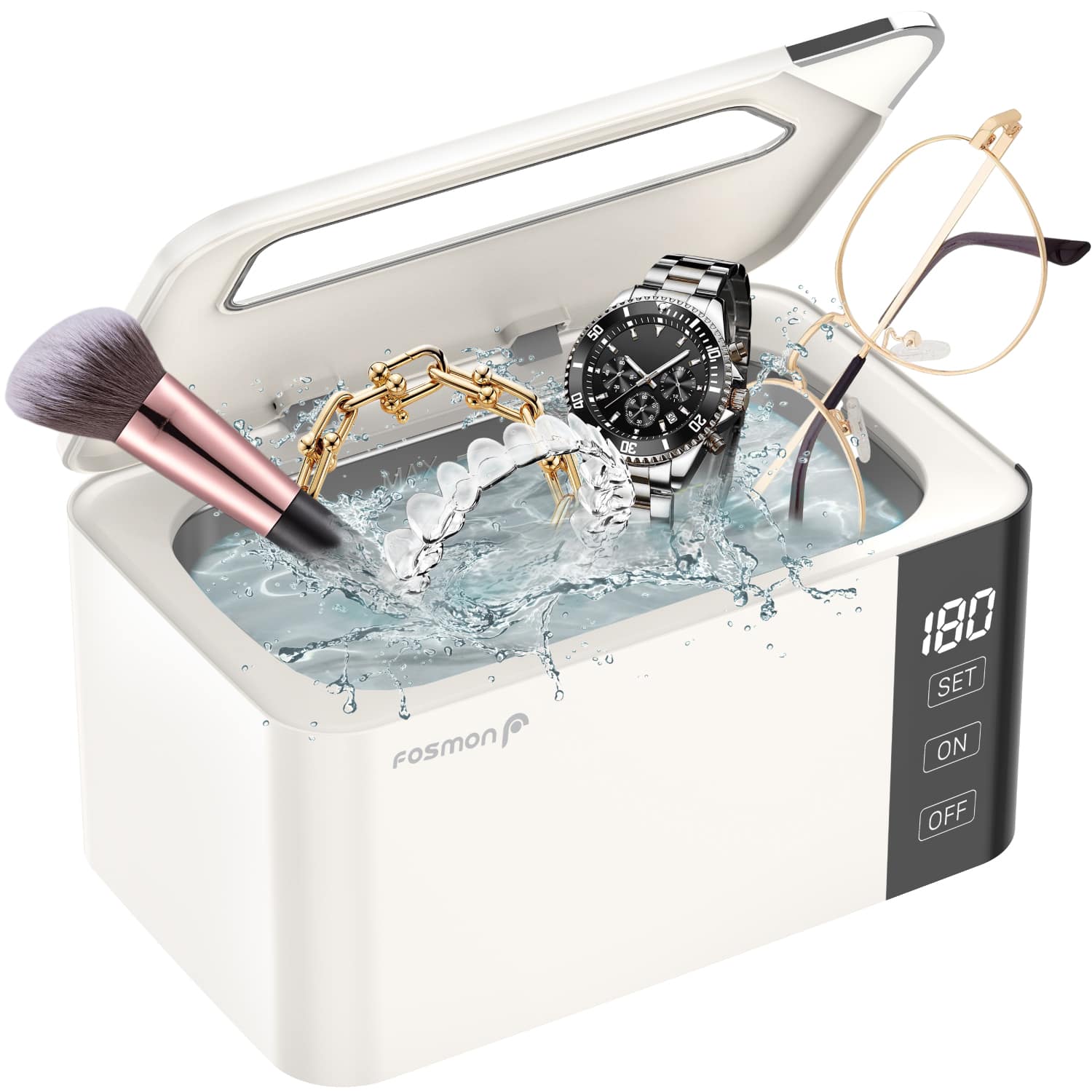 Fosmon - Ultrasonic Cleaner (600ml) Jewelry Cleaner Machine with LED Display and Touch Control Panel for Glasses, Ring, Earring