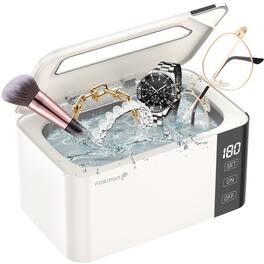 Fosmon - Ultrasonic Cleaner (600ml) Jewelry Cleaner Machine with LED Display and Touch Control Panel for Glasses, Ring, Earring - White