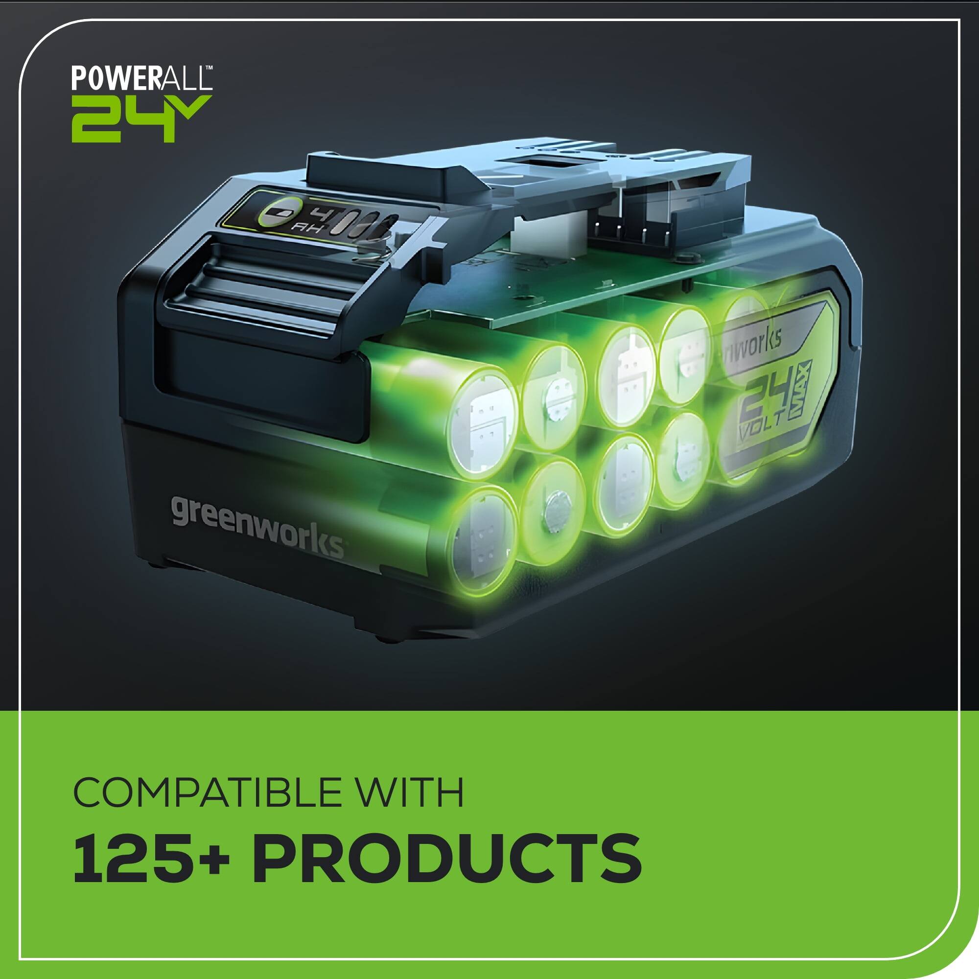 POWERALL 24V  
60 AH  
greenworks  
COMPATIBLE WITH 125+ PRODUCTS