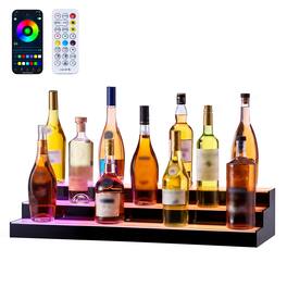 VEVOR - LED Lighted Liquor Bottle Display, 3 Tiers 30 inches, Acrylic Illuminated Home Bar Shelf Display with RF Remote - Black