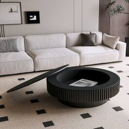 Loheer - 39 Inch Round Coffee Table with Storage Solid Wood Veneer Modern Accent Tea Table - Black