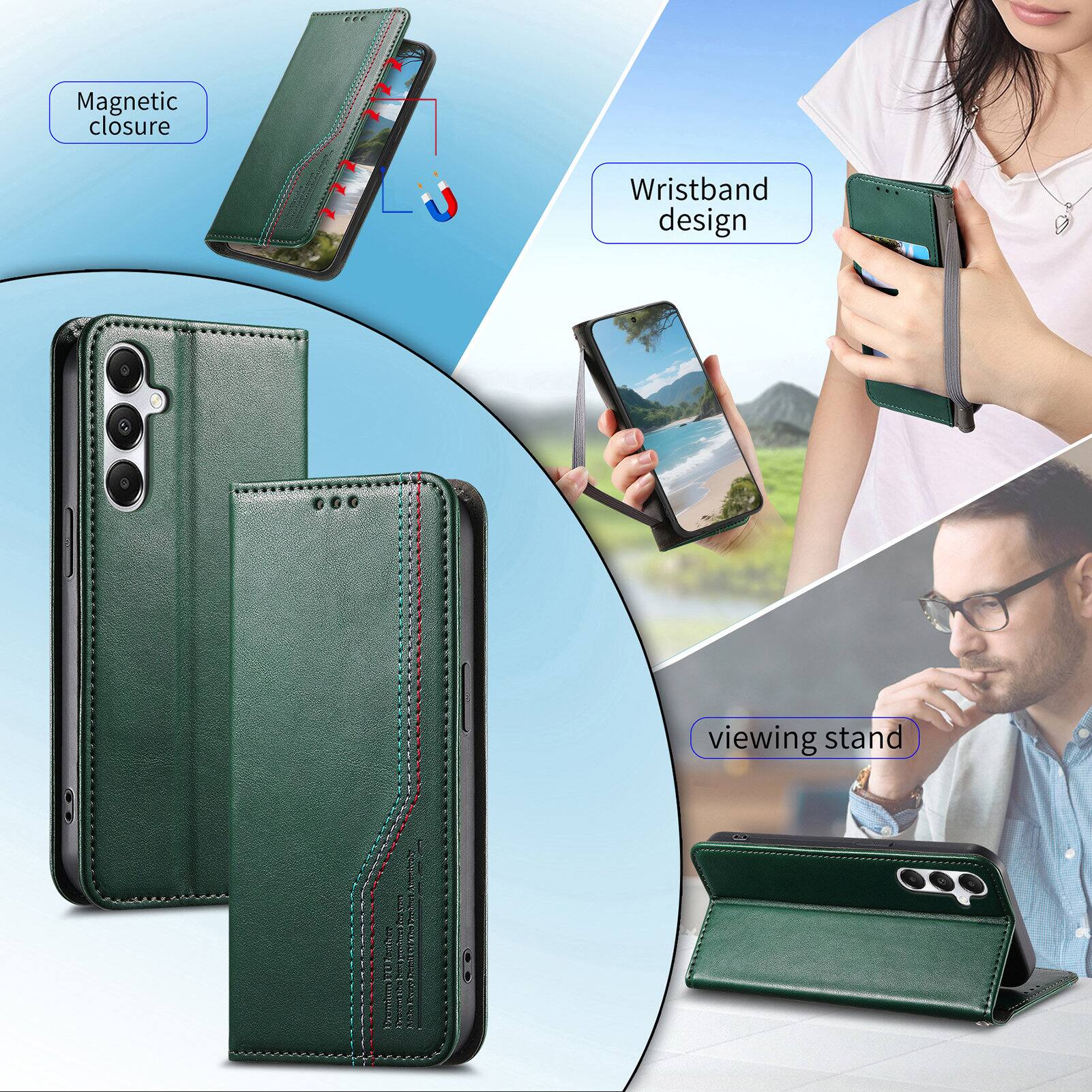 Magnetic closure  
Wristband design  
viewing stand