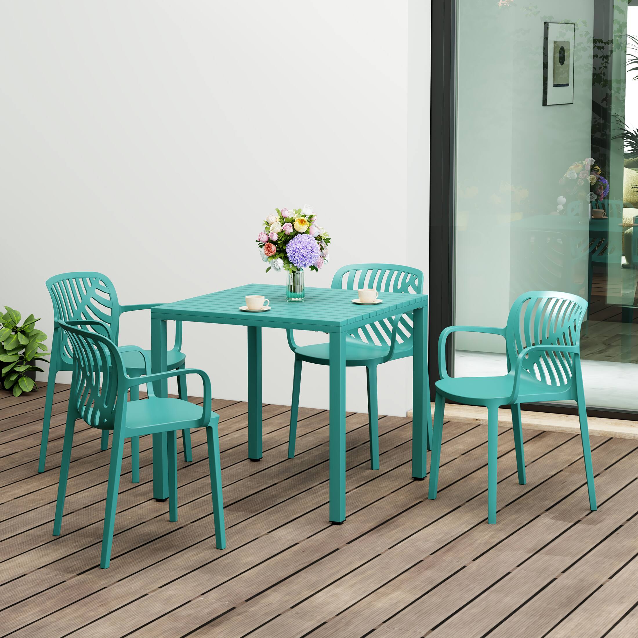 Angle. WestinTrends - WestinTrends Playa 5-Piece Outdoor Square Dining Table Patio Set with Stackable Patio Dining Chairs - Turquoise.