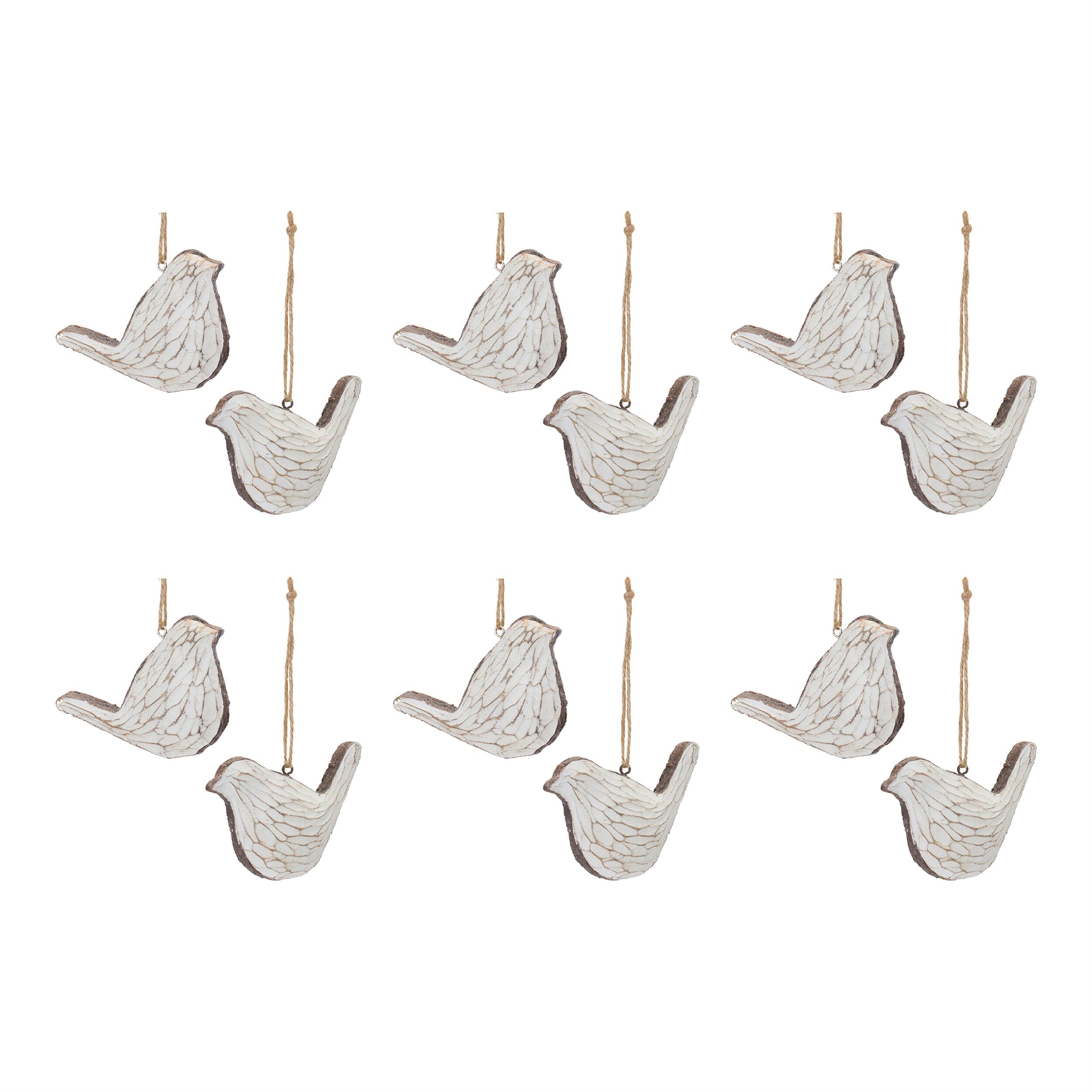Alt View 2. BreeBe - Carved Bird Ornament (Set of 12) - Cream, Brown.