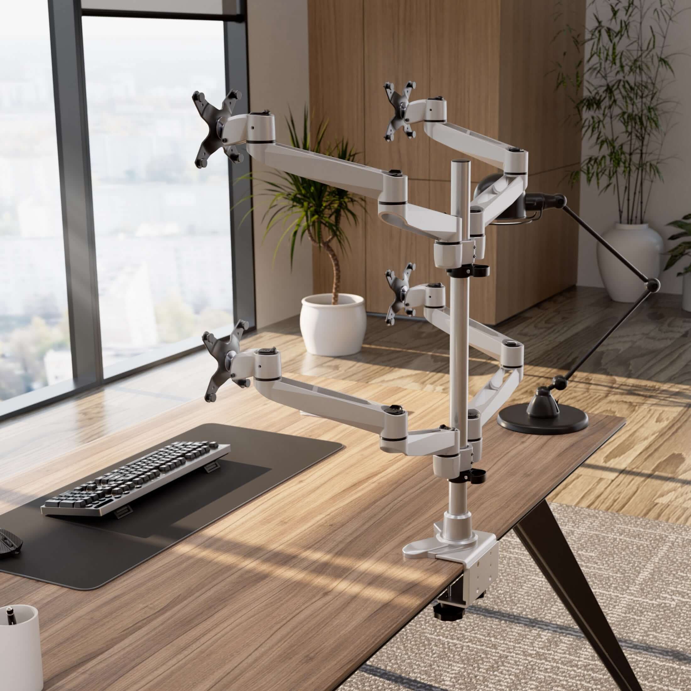 Alt View 6. Mount-It! - CLiX Series Full Motion Quad Monitor Desk Mount – Height Adjustable, Articulating Arms for Four Monitors up to 32″ - Silver.