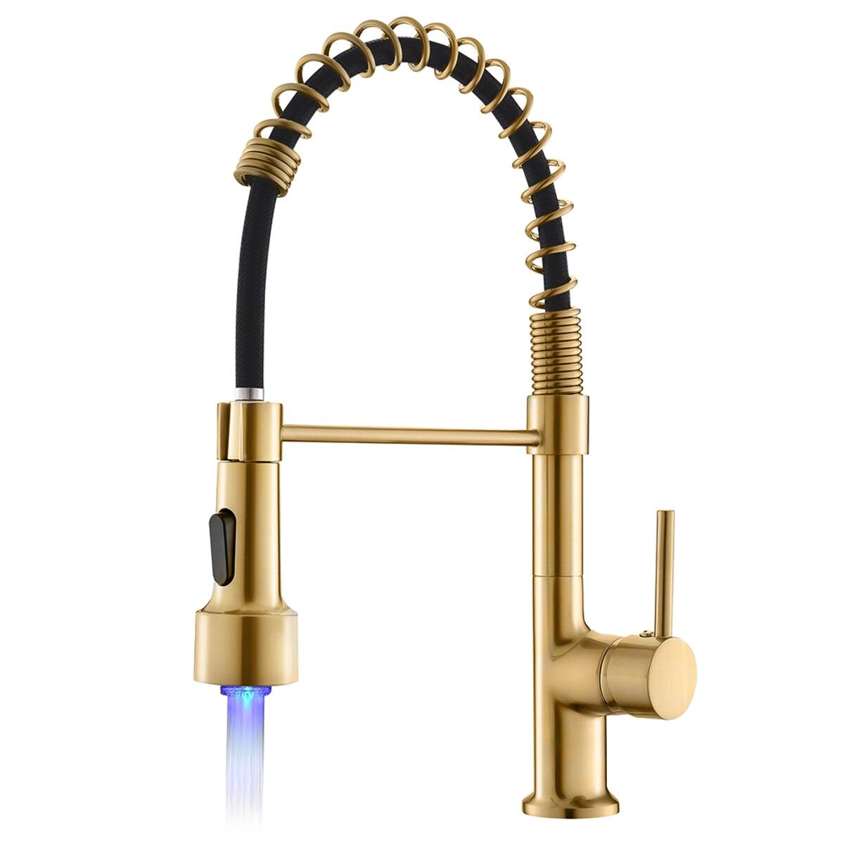 Front. Ropilly - Ropilly LED Kitchen Faucet with Pull Down Sprayer, Single Handle Gold Brass Kitchen Sink Faucet - Gold.