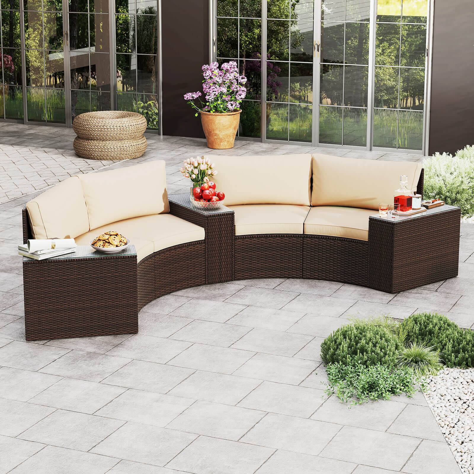 Alt View 3. Costway - Costway 5 PCS Patio Furniture Set with Tempered Glass Top Side Tables Back & Seat Cushions - Brown.