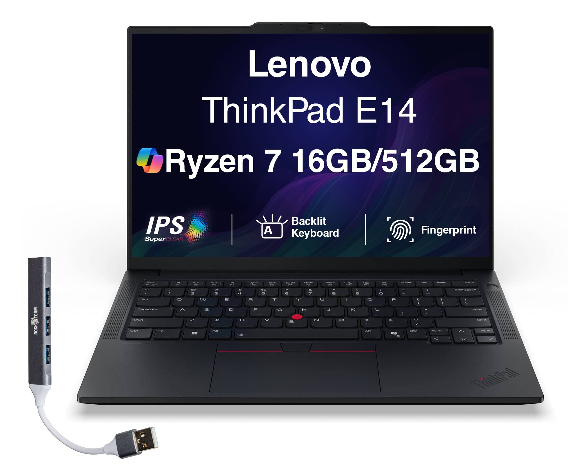 Lenovo - Upgraded - Thinkpad E14 Laptop 14.0 WUXGA Display (Ryzen 7 250, 16GB, 512GB  SSD, AMD Radeon 780M, Win 11 Pro) w/USB Hub
