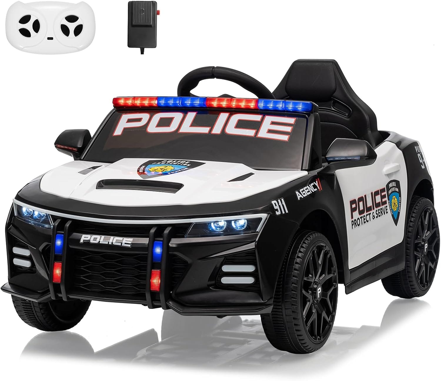 Qeetex - Car Ride on Car for Kids, Battery Powered Ride-on Toys Cop Cars with Remote Control - Police