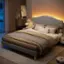 Left. Pinmoco - Pinmoco - Upholstered Platform Bed Frame with Adjustable LED Arc Headboard - Fabric Gray.