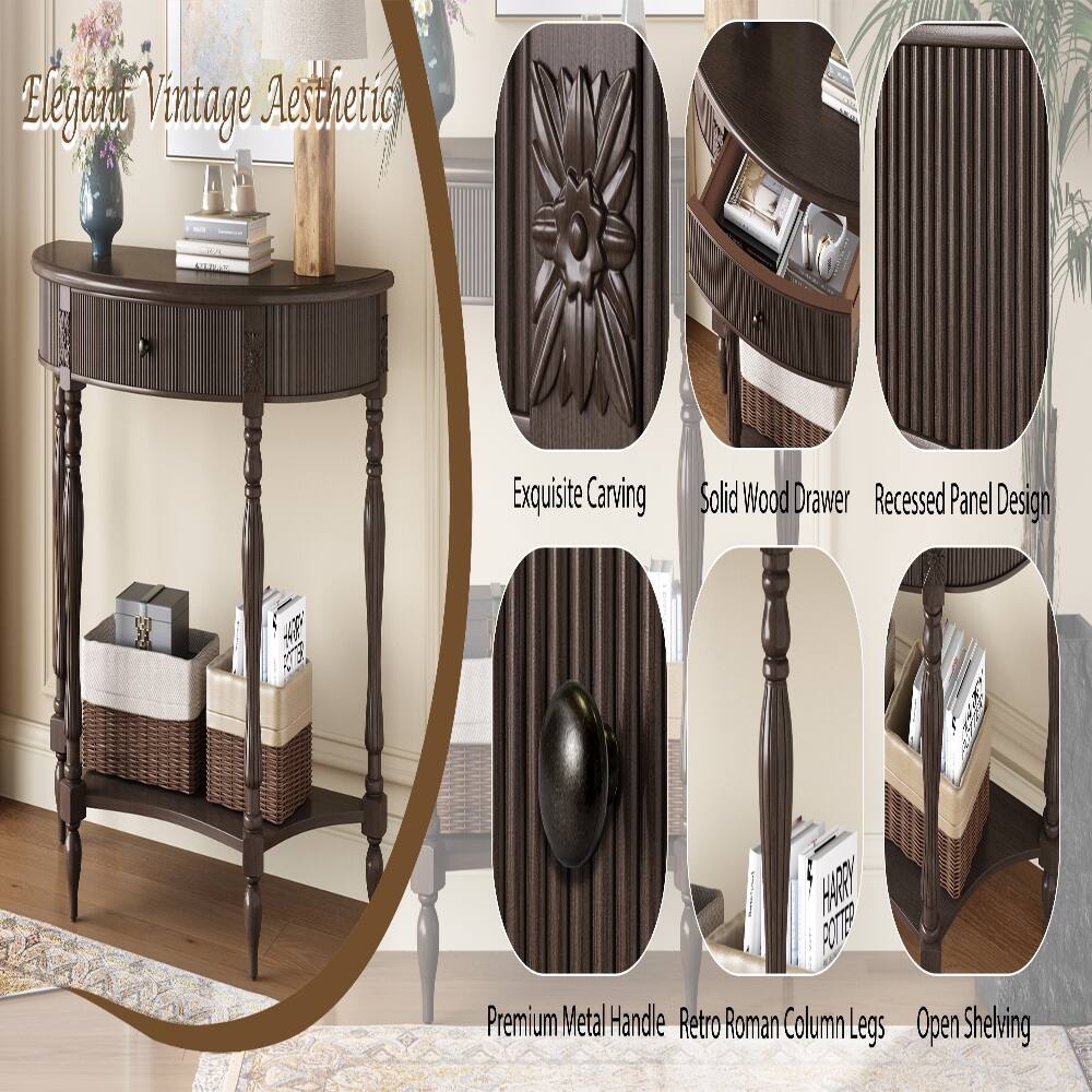 Elegant Vintage Aesthetic

Exquisite Carving
Solid Wood Drawer
Recessed Panel Design
Premium Metal Handle
Retro Roman Column Legs
Open Shelving